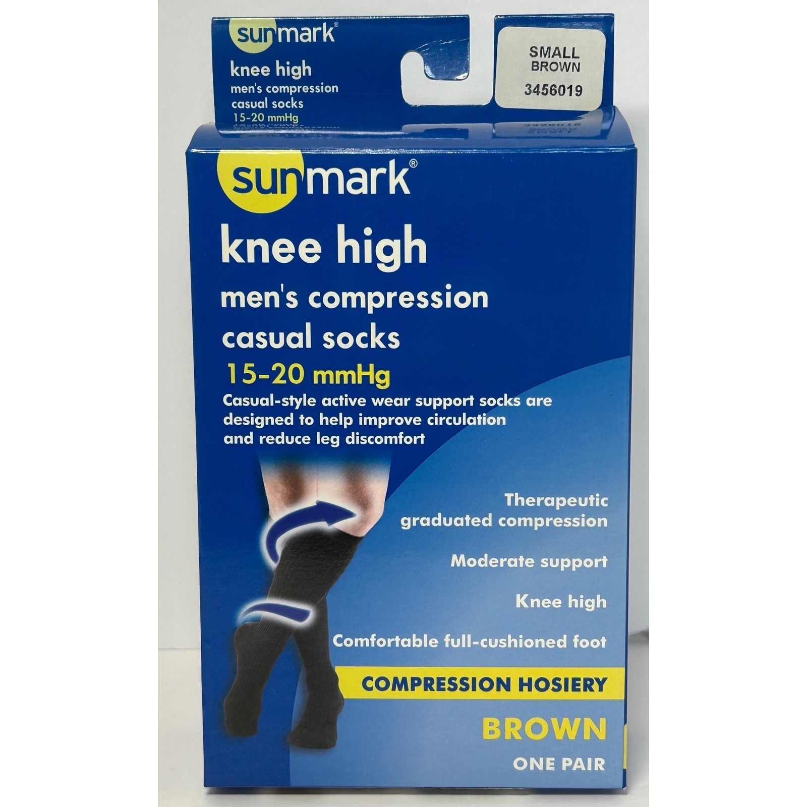 Sunmark Knee High Compression Socks Mens Casual 1520 Mmhg Small Brown